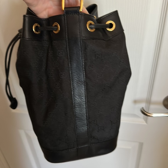 GUCCI Black Monogram GG drawstring bucket adjustable Vintage Authentic 9x12inch - Picture 6 of 10